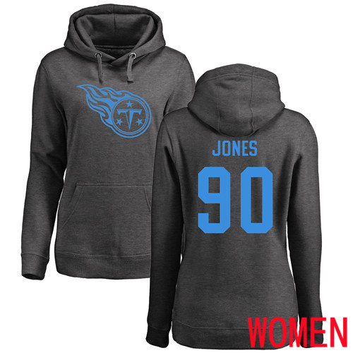Tennessee Titans Ash Women DaQuan Jones One Color NFL Football #90 Pullover Hoodie Sweatshirts->women nfl jersey->Women Jersey